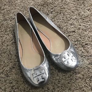 Tory Burch silver ballet flat